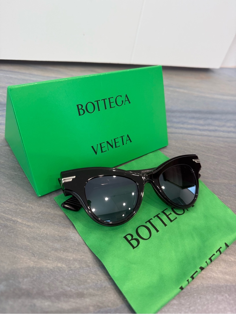 Bottega Veneta Black Gloss Cat-Eye Sunglasses